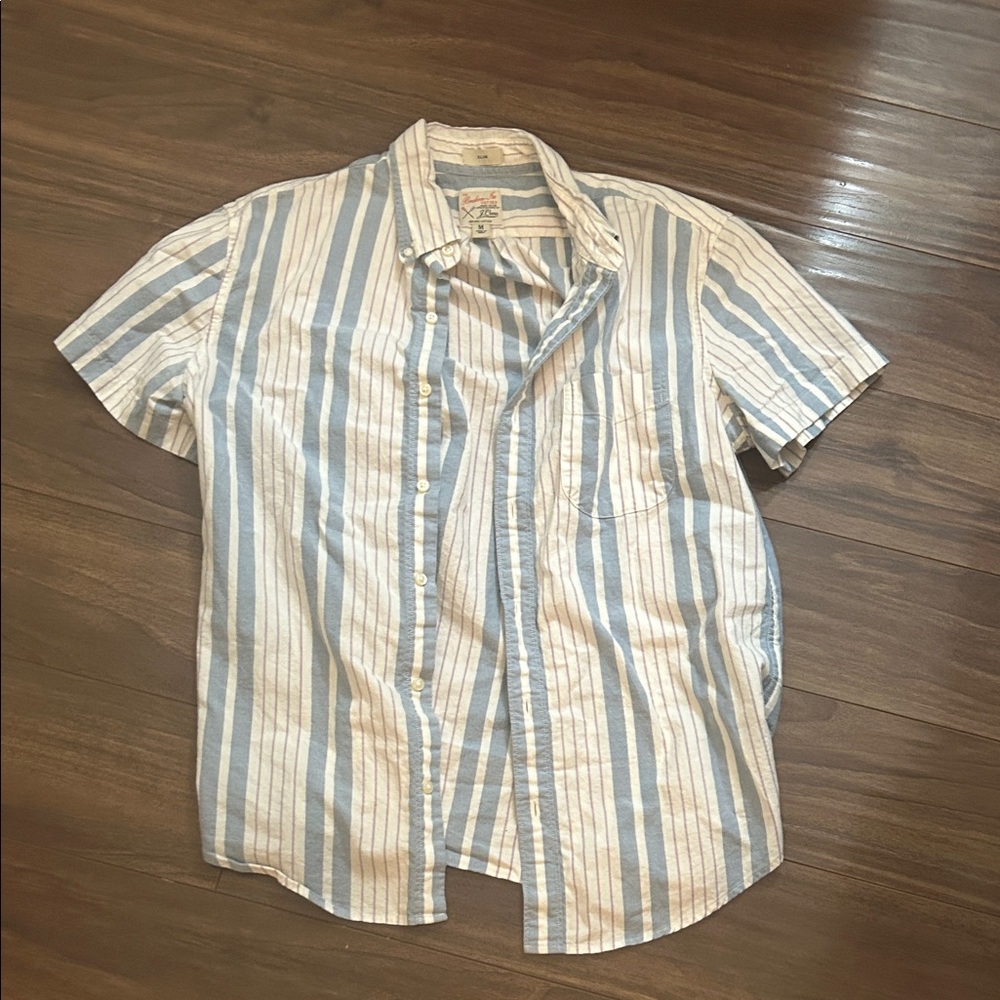 J. Crew Casual Blue and Cream Striped Shirt